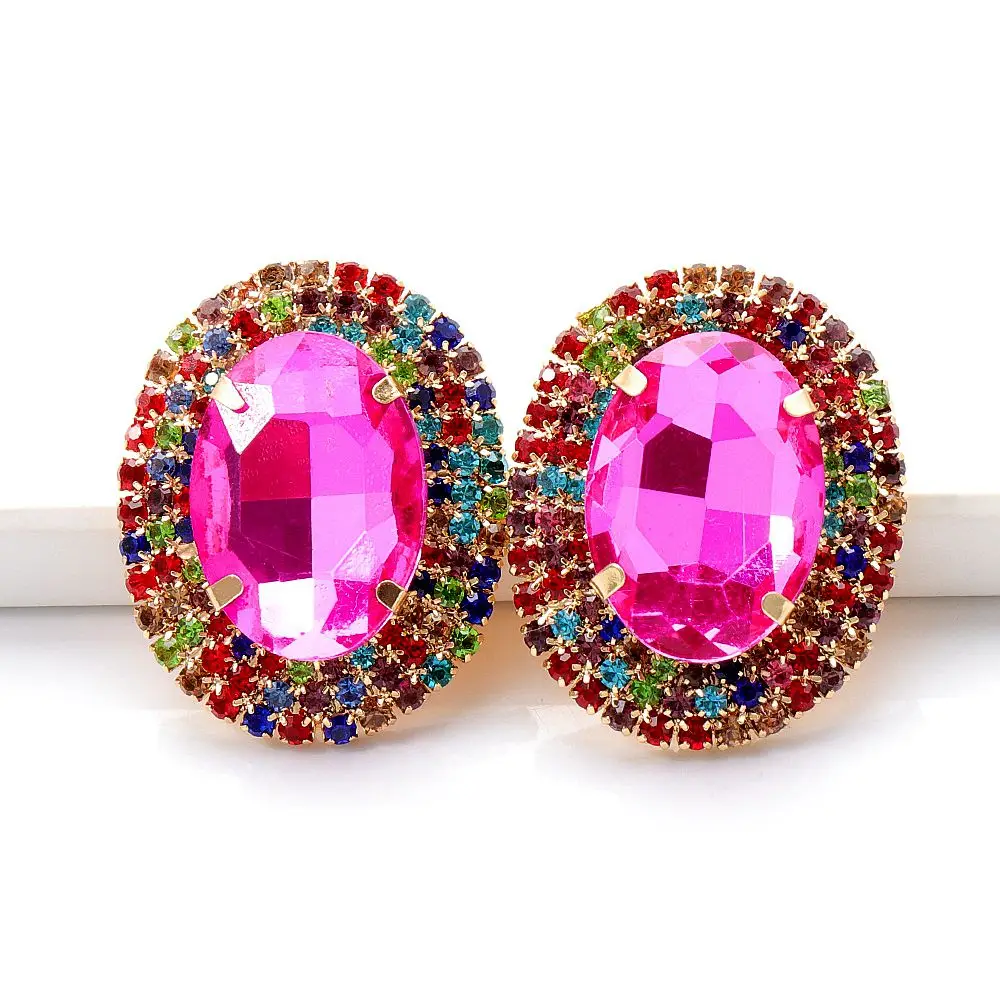 

New Luxury Round Full Dense Crystals Drop Stud Earrings High-Quality Fashion Rhinestone Earring Jewelry Accessories For Women