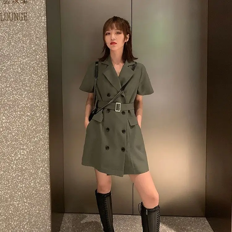 Женское винтажное короткое платье JuneLove свободное повседневное двубортное с