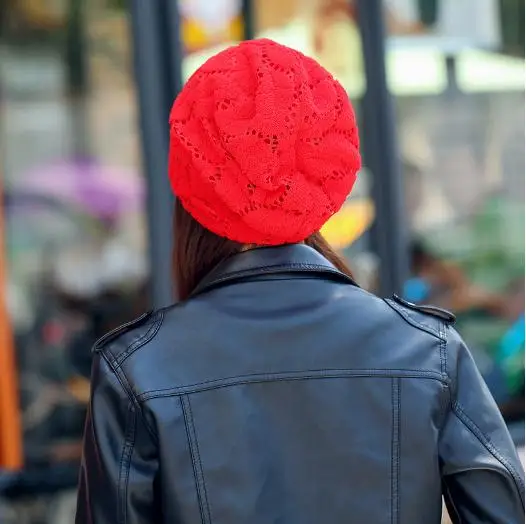 

2019 Hot Women Hats Solid Crochet knitted Cotton Adult Lace Skullies Autumn Winter Beanies Fashion Female Casual Cap