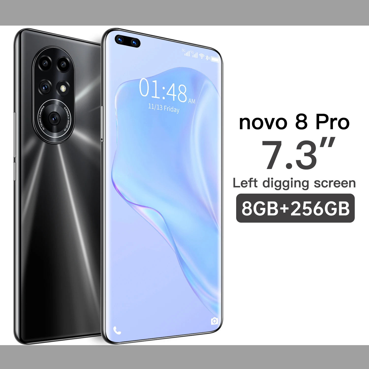 

Novo8 Pro Global 5G Mobilephones 7.3Inch Left Digging Sceen 8+256GB 6800MAH Face ID MT6889+ Deca Core Dual SIM Card Android 11