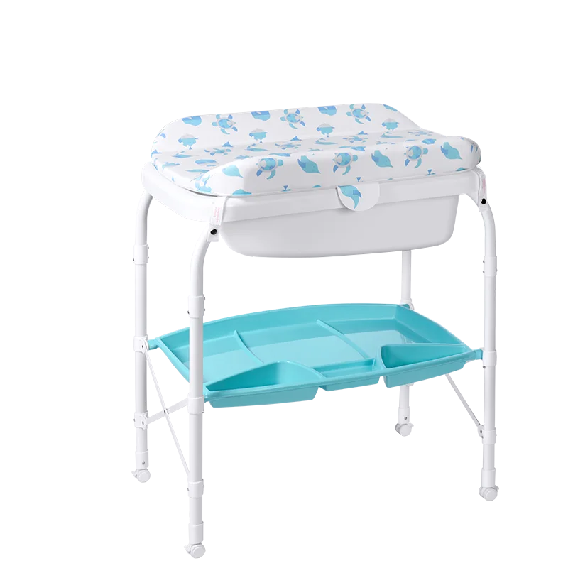 2 in 1 Baby Diaper Changing Table With Wheels, White – Portable Nursery Station & Bathtub Combo
