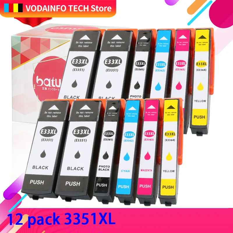 12pcs 33XL T3351 3361 3362 compatible Ink Cartridges for Epson XP-900 xp-830 xp-645 640 635 630 540 530 printer