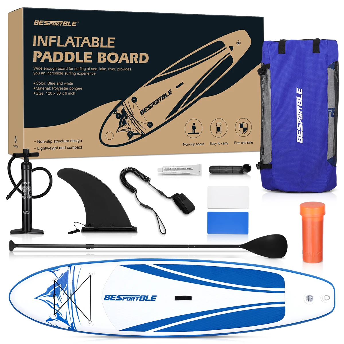 

Paddle Board Premium Inflatable Paddle Board 120x30x6" Stand up Paddle Board Bonus Manual Pump Ankle Leash Waterproof Backpack