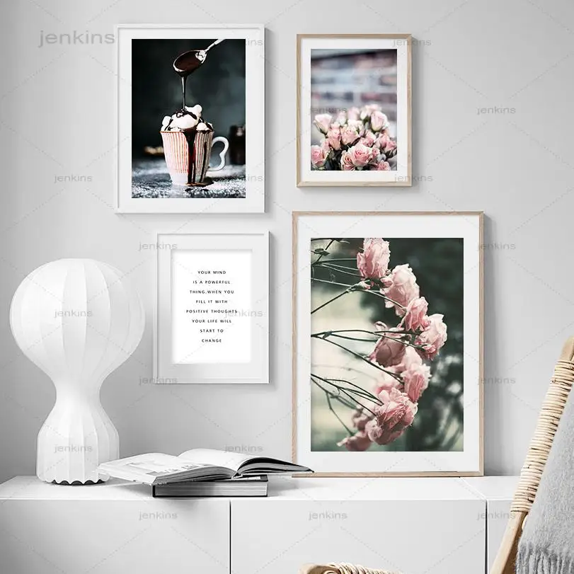 

Pinky Flower Milkshake Chocolate Quotes Wall Art Canvas Painting Nordic Posters and Prints Wall Pictures for Living Room Decor