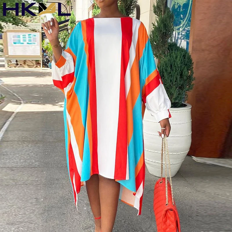 

2021 Women Dress Round Neck Retro Print Long Sleeve Fashion Casual Loose Party Pullover New Elegant Beach Dress