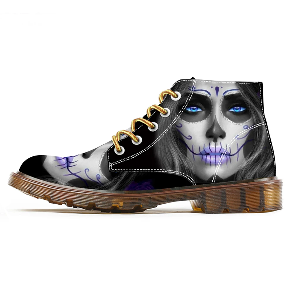 

Skull Boots for Women Unique Custom Print Design Witch Ankle Booties for Lady Fashion Boots Cool Skull Shoes Printed Lace Up