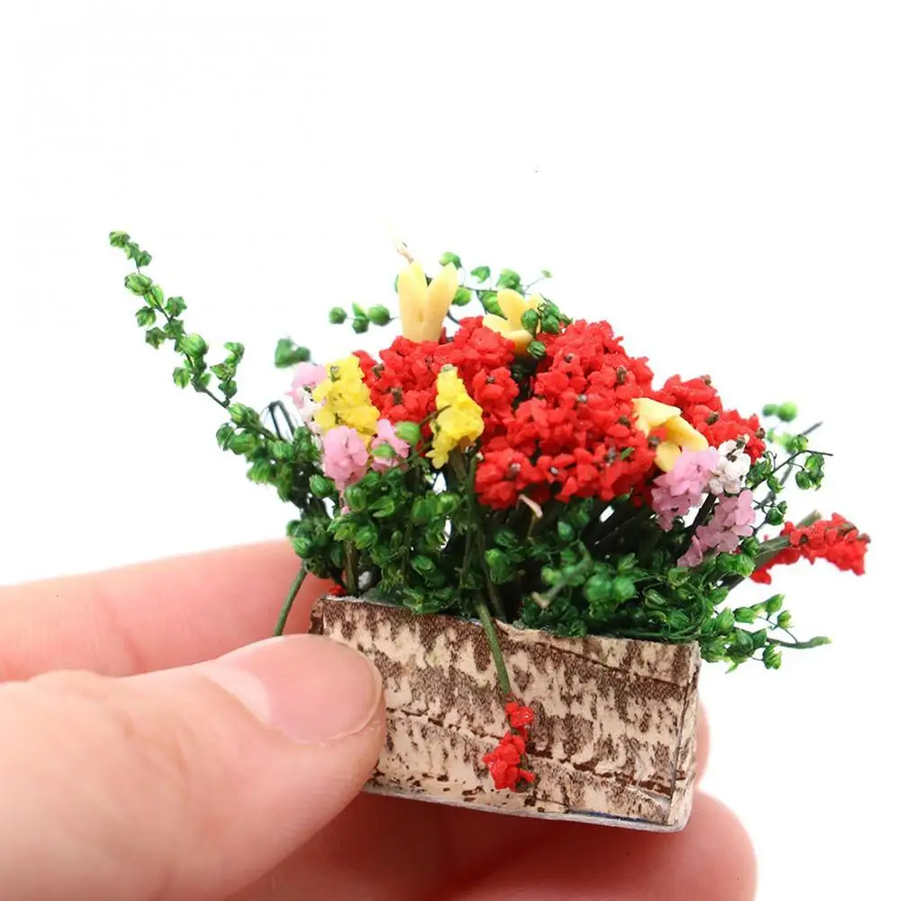 

1/12 Dollhouse Tabletop Ornaments Miniature Multicolor Flower Bush Pot DIY Garden Patio Scene Decor Pretend Play Toy Accessories