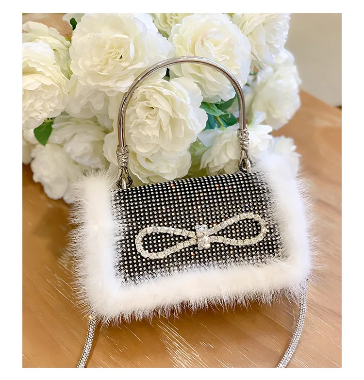 

Женская вечерняя сумка с бантом и перьями, черная и серая вечерняя сумка с кристаллами, женская зимняя Сумочка для свадебного ужина, женские...