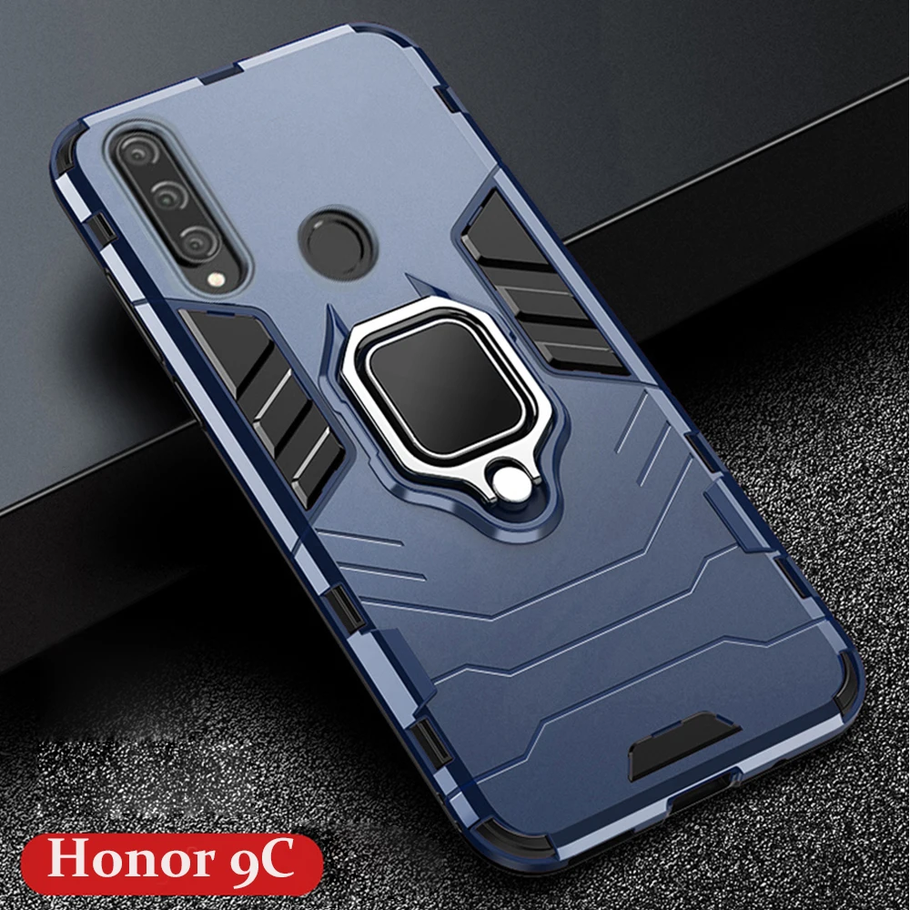 

For Honor 9C 9 C AKA-L29 Case Armor PC Cover Finger Ring Holder Phone Case For Huawei P40 LIte E / Y7p Cover Shockproof Bumper