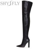 2021 fashion over the knee long women boots pointed toe round heel zipper modern boots women runway banquet shoes plus size 46