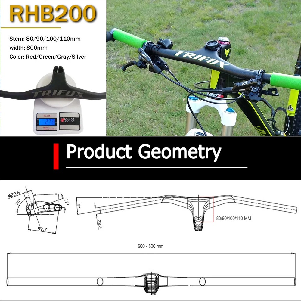 Полностью карбоновый руль TRIFOX для горного велосипеда цельный RHB200 3K матовый
