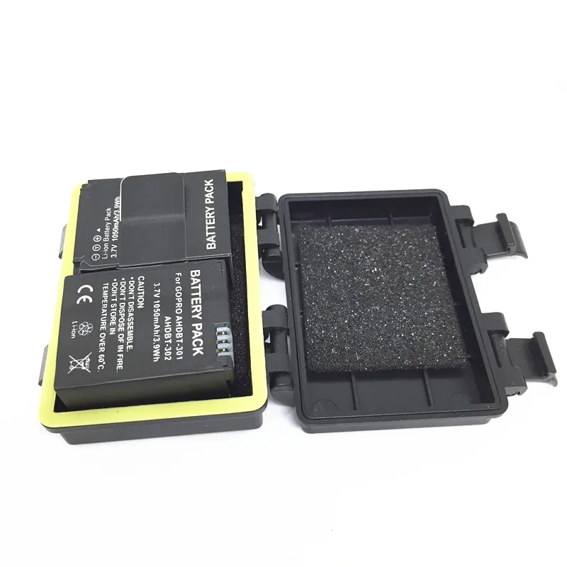 Аксессуары 2 шт литий-ионная батарея 3,7 V 1050mAh AKKU сменные батареи+ 1 шт 5 м водонепроницаемый аккумулятор коробка для камеры Gopro Hero3+/3