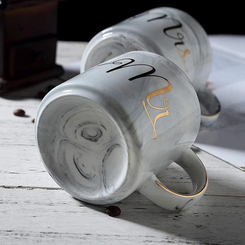 Промо акция! Набор кофейных кружек: мистер и миссис мраморные цветные