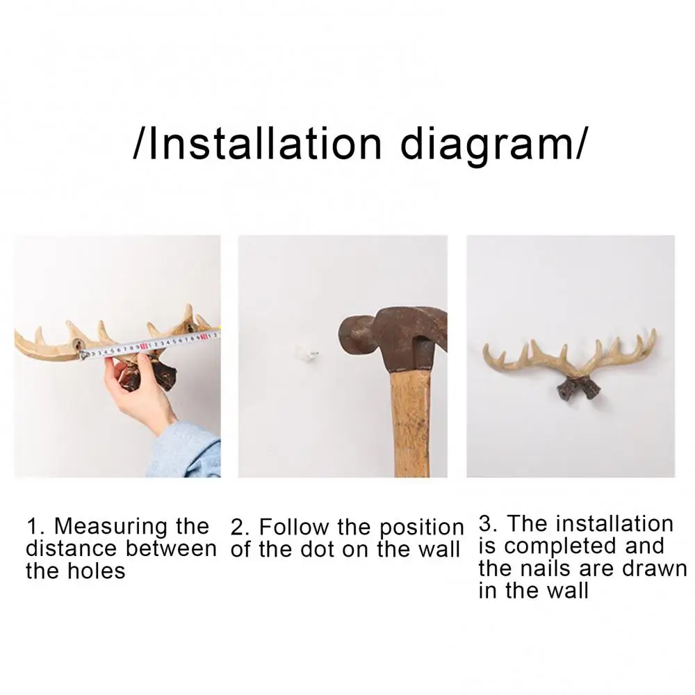 

80% Hot Sales!!! Creative Vintage Deer Horn Design Wall Mount Resin Hook Hat Key Coat Rack Hanger
