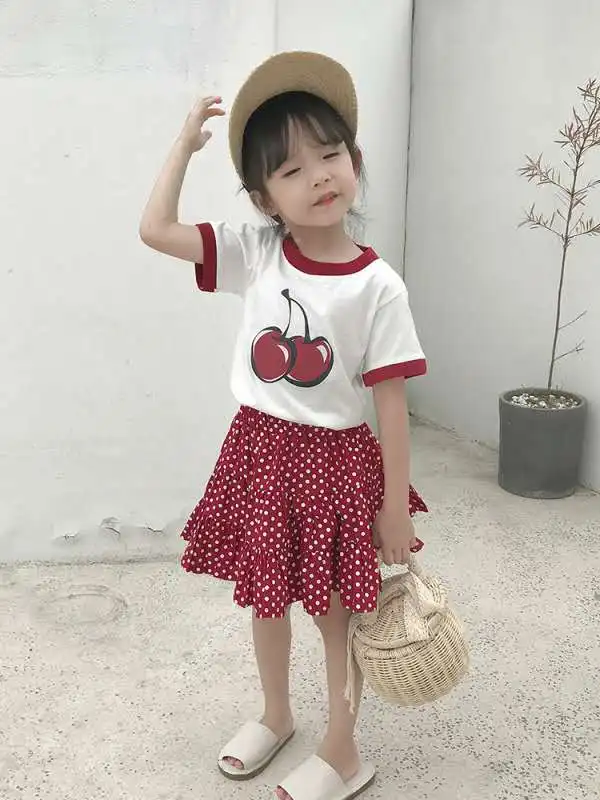 Летний детский костюм 2020 года футболка с короткими рукавами и рисунком вишни для