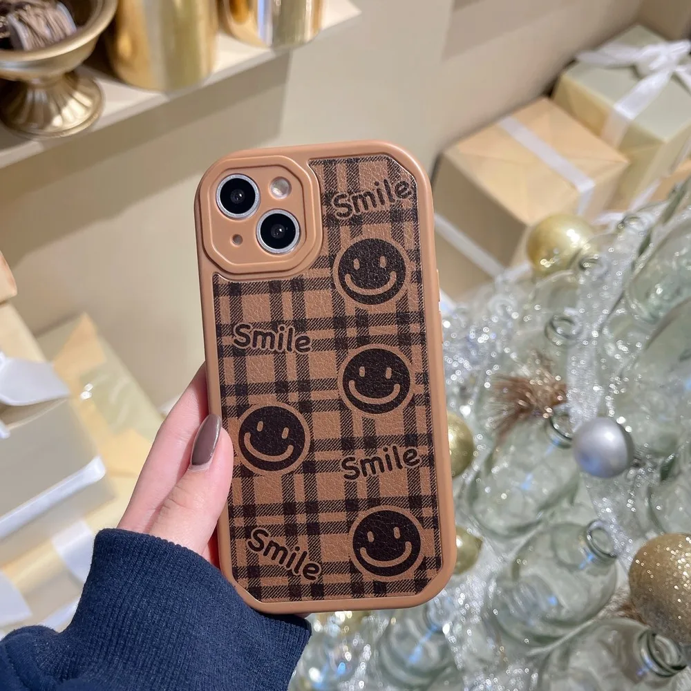 

Коричневый клетчатый чехол с улыбающимся лицом для iphone 11ProMax 11 12Pro 12 13ProMax 13Pro 13 XS X XR XSMAX 7 8 Plus, мягкий чехол