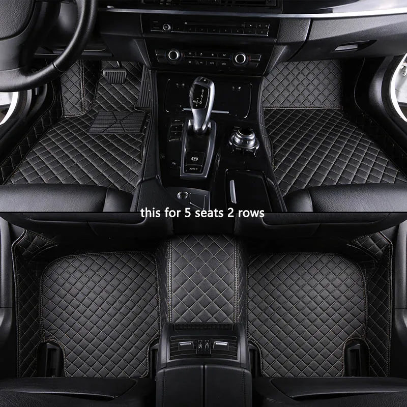 5Seats 2 rows Black Пользовательские автомобильные коврики для hyundai santa fe getz tucson ix25 ix35 creta elantra kona i30 кожа все модели автомобильные коврики аксессуары - Название цвета: 5Seats 2 rows Black