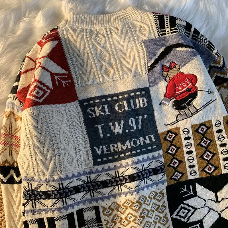 Рождественский свитер в гонконгском ретро-стиле с медведем Мужская плотная