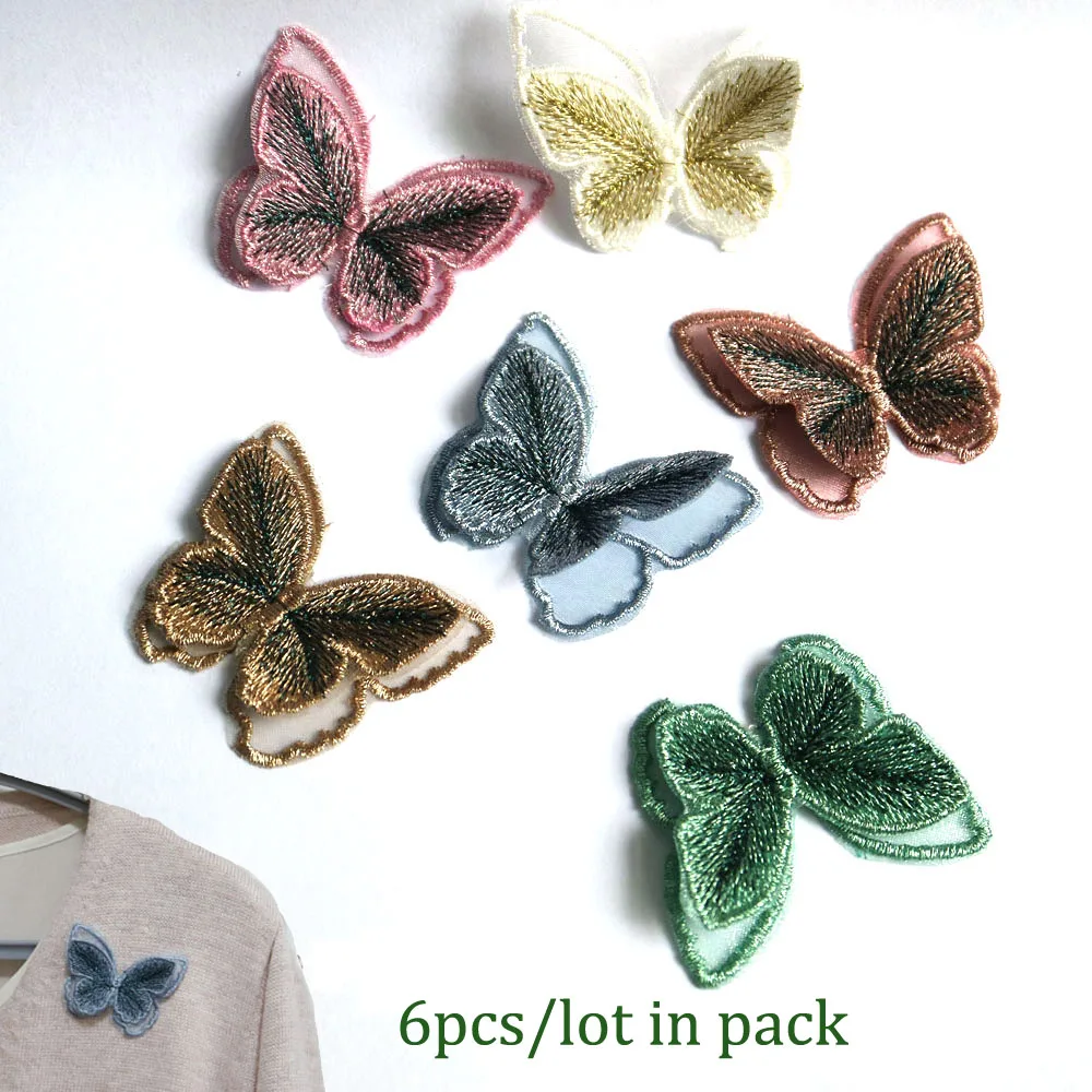 

6pc DIY fashion organza 2layer 3D butterfly Patches for clothing Animal embroidery patches for backpack parches applique