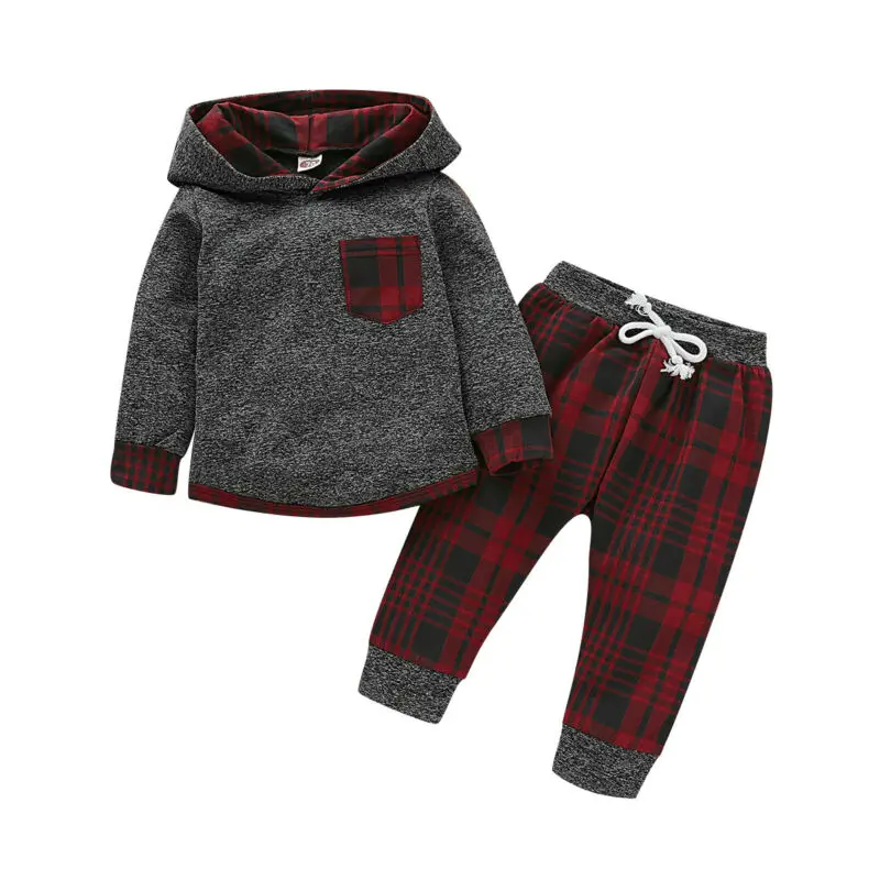 

New 2020 Newborn Kids Baby Boy Girls Sweater Hooded Tops+Long Pants Clothes Outfits 2Pcs set