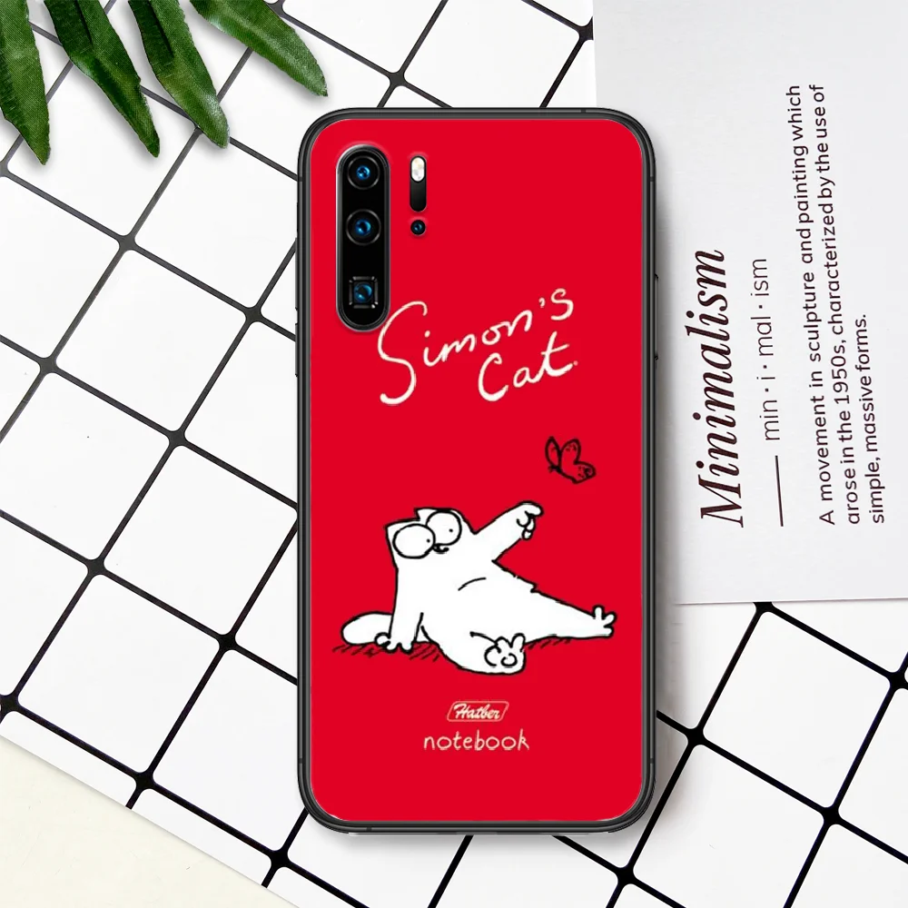 

Simons Cartoon Cute Cat Phone Case For Huawei P Mate Smart 10 20 30 40 Lite Z 2019 Pro black Hoesjes Tpu Cover Fashion Prime