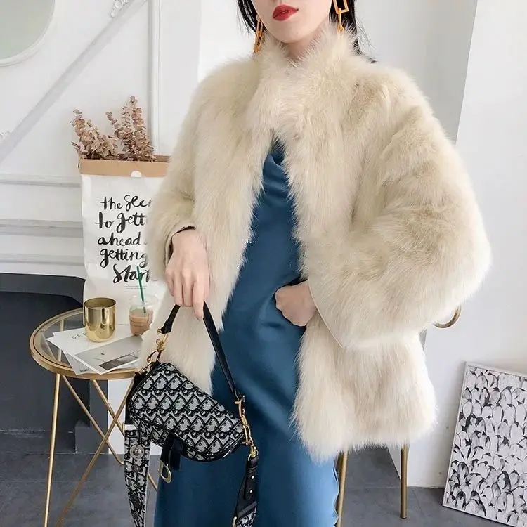 

New Winter Women Fashion Faux Fur Coat Vintage Female Solid Long Sleeve Fashion Causal Warm Thick Korean Style Jackets Outwears