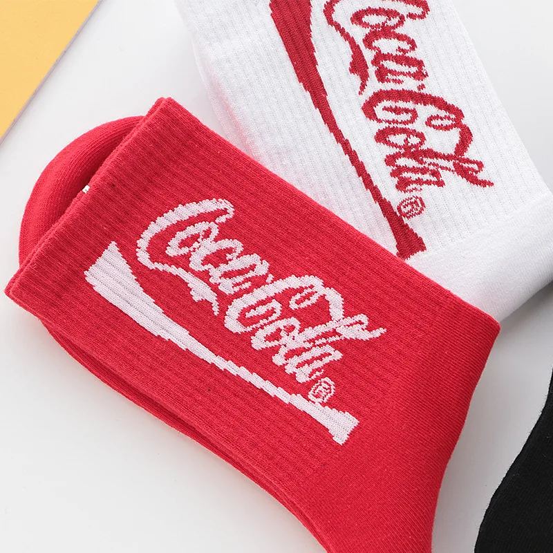 

2021 Ins Coke socks red white black fashion cola cotton socks mens street skateboard tube socks