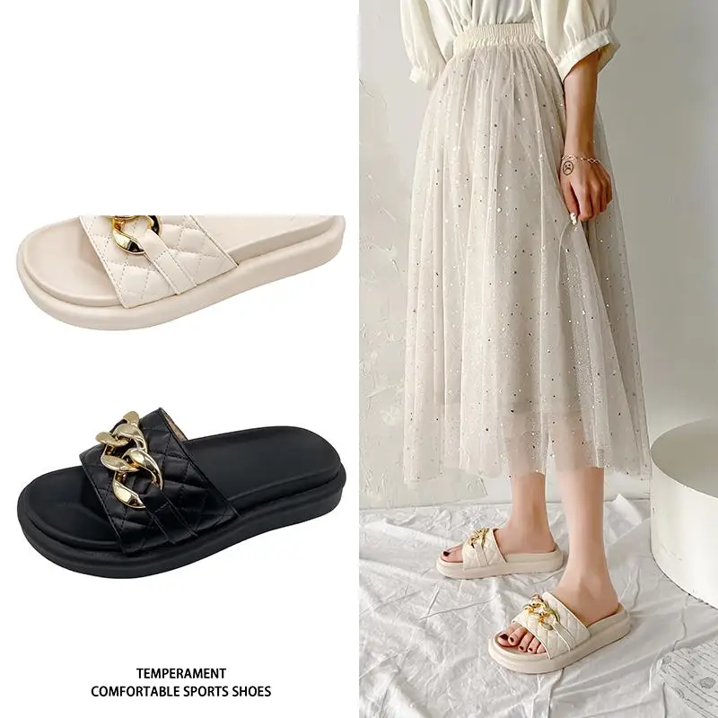

Shoes Rivet House Slippers Platform Summer Clogs Woman Pantofle Slides Fashion Beach 2021 Luxury Flat Rubber Fabric PU Metal Dec