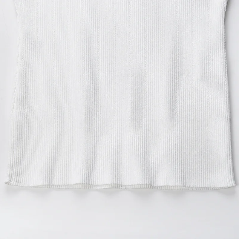 

[DEAT] 2021 Spring Summer New Knitted Top Women Long Sleeve Temperament Pearl Button Square Collar Hollow T-shirt Women GX1148