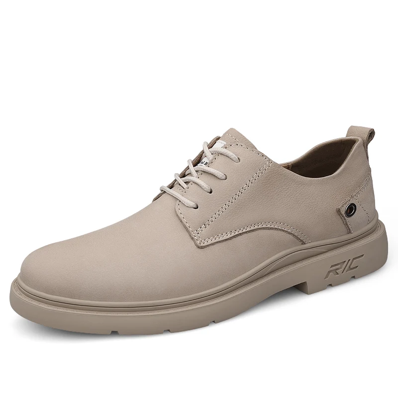Beli Pria Derby Sepatu Kulit Asli 2020 Gugur Sepatu Khaki Brown Desain Berjalan Sepatu Pria Oxford Leisure Ankle Boots