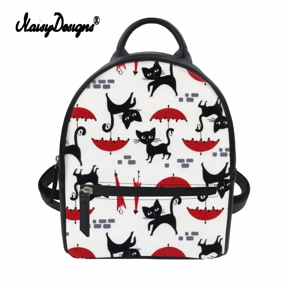 

Noisydesigns Cat Patter Animal Mini PU Leather Backpacks For Women Pu Leather School Girls Solid Bags Small String Shoulder Bags