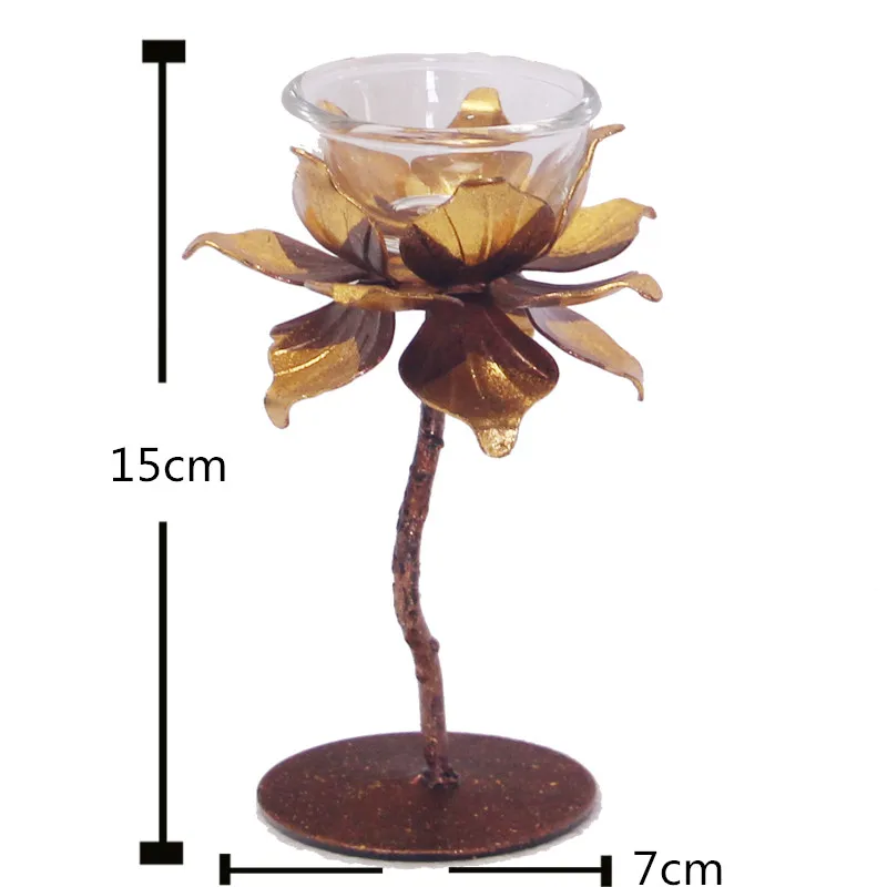 

Wrought Iron Candle Holder Retro Style Lotus Golden Candle Holder Round Rustic Ornament Swieczniki Table Decoration EB50ZT