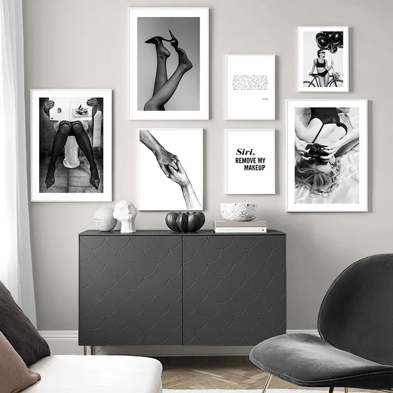 

Привлекательная женщина, современный плакат, качественный холст, Настенный декор, черный, белый минималистичный художественный декор, карт...