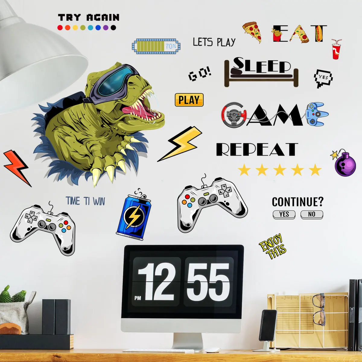 

Poster Animal Dinosaur Gamer Wall Sticker for Kids Room Art Decals Bedroom Decor Door Vinyl Stickers Mural Game Room Decor