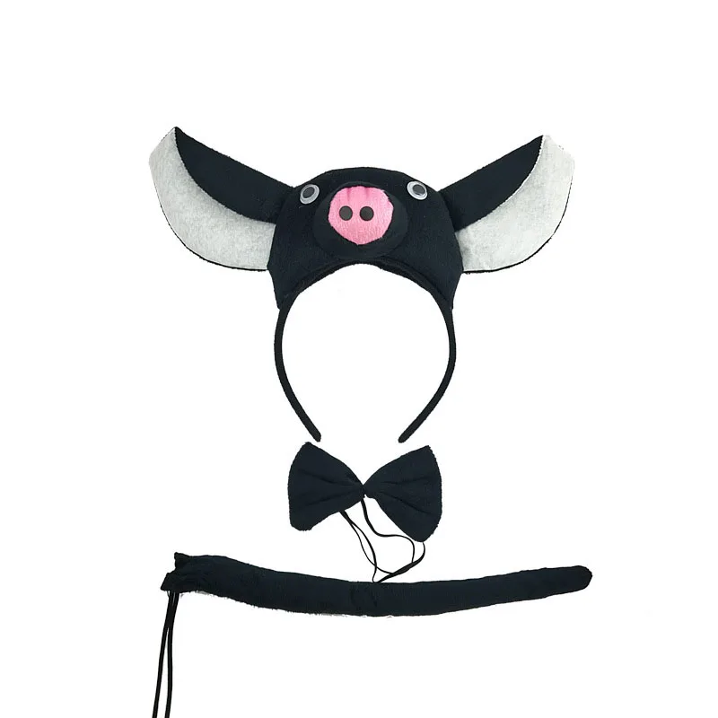 Розовая белая черная повязка на голову с ушками поросенка костюм животного для