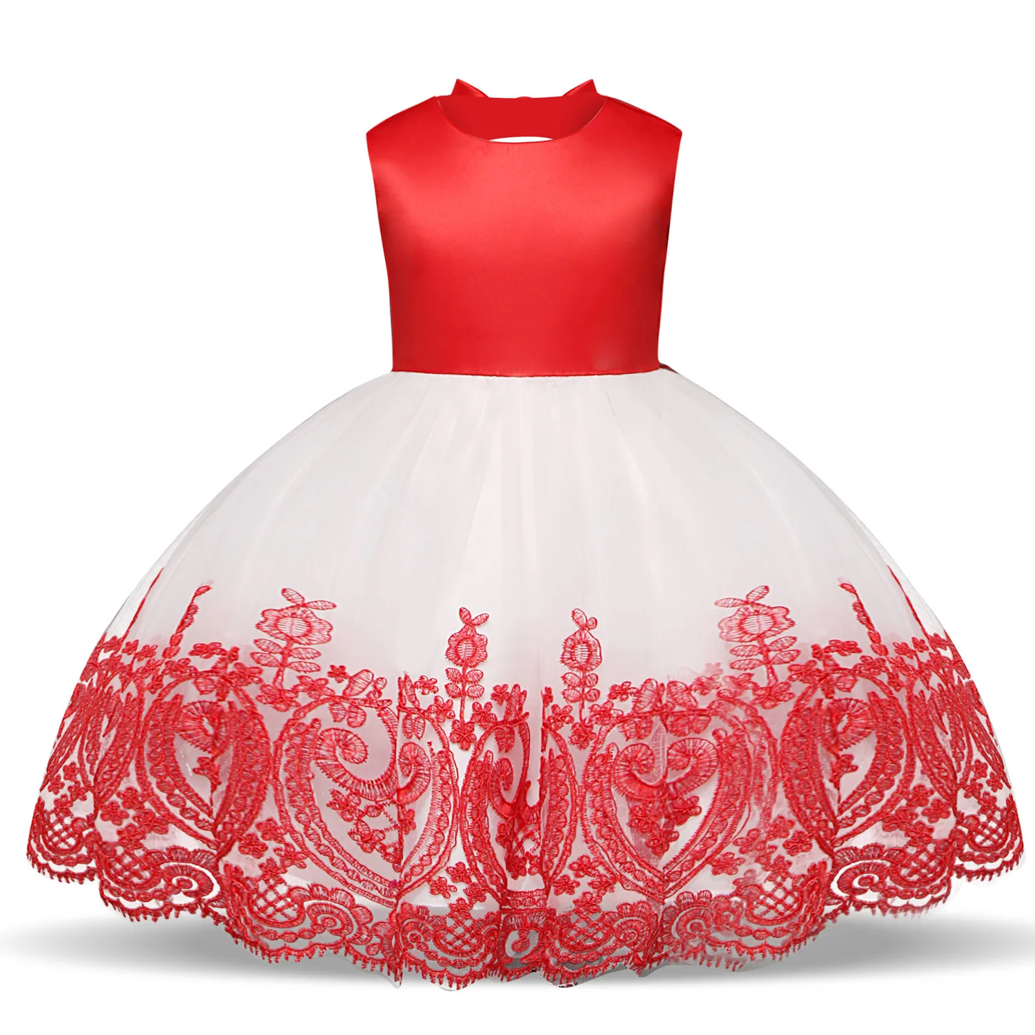 

Flower Girls Wedding Dress Industrial Embroidery sleeveless Princess dress Bow Children Shirt Girls Birthday Costume