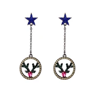 vintage deer crystal stud earrings for women classic fashion brand long earring round star party girls jewelry accessories