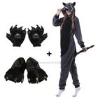 Комбинезон с енотовым медведем для женщин и мужчин, пижама в виде единорога, животных, Мультяшные тапочки и перчатки, праздничная Домашняя одежда, зимний костюм, Комбинезоны