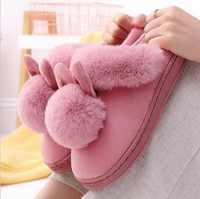 men and women couple winter warm slippers female rabbit pattern non slip thicken indoor home plush slippers cotton shoes