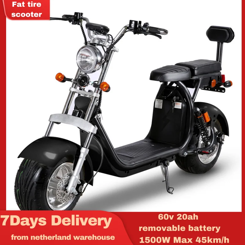 Verkauf Leistungsstarke Erwachsene Elektrische Citycoco Roller Motor Fett Reifen Motorrad 2 Sitze Fatbike Elektrische Mit EWG 1500w Europäischen Lager