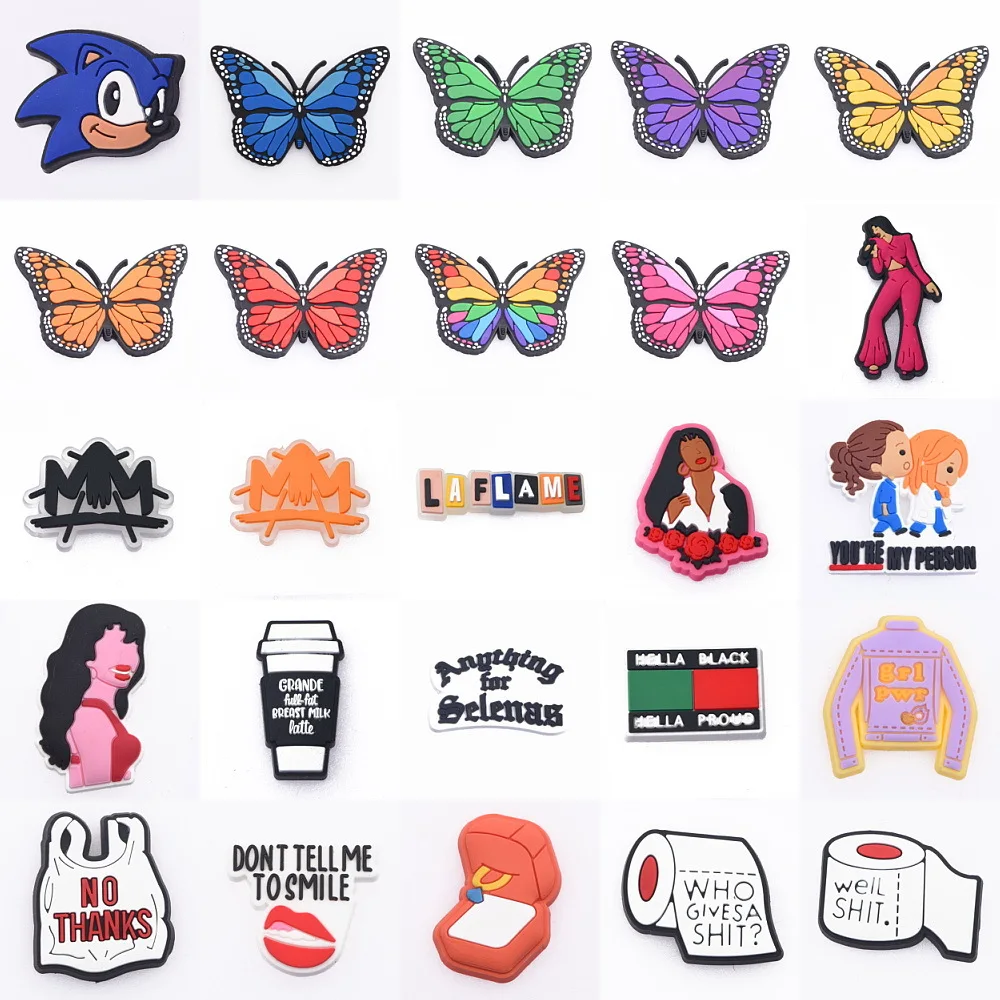 

1PCS PVC Butterfly Croc Charms Shoe Decoration Beautiful Famous Singer Buckles Garden Shoes Accessories For Clog