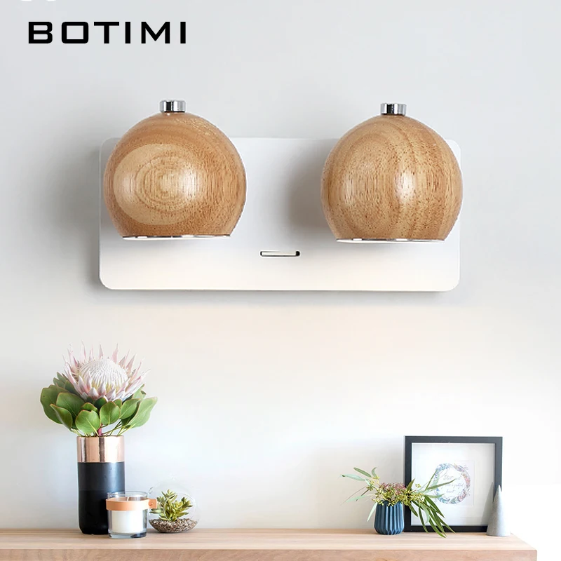 BOTIMI, современный светодиодный настенный светильник, деревянный настенный светильник, регулируемый светильник, металлический прикроватный светильник, белый светильник для чтения
