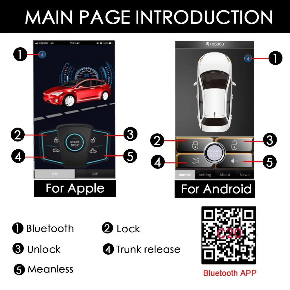 smart key smartphone pke car alarm system compatible with ios and android phone car start stop universal free global shipping