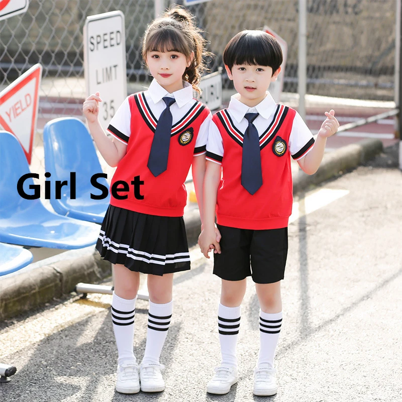 Style1 Girl Set 100-180 см детская школьная форма, корейский Британский комплект хлопковой одежды для мальчиков и девочек, одежда для начальной школы, костюмы для выступлений - Цвет: Style1 Girl Set