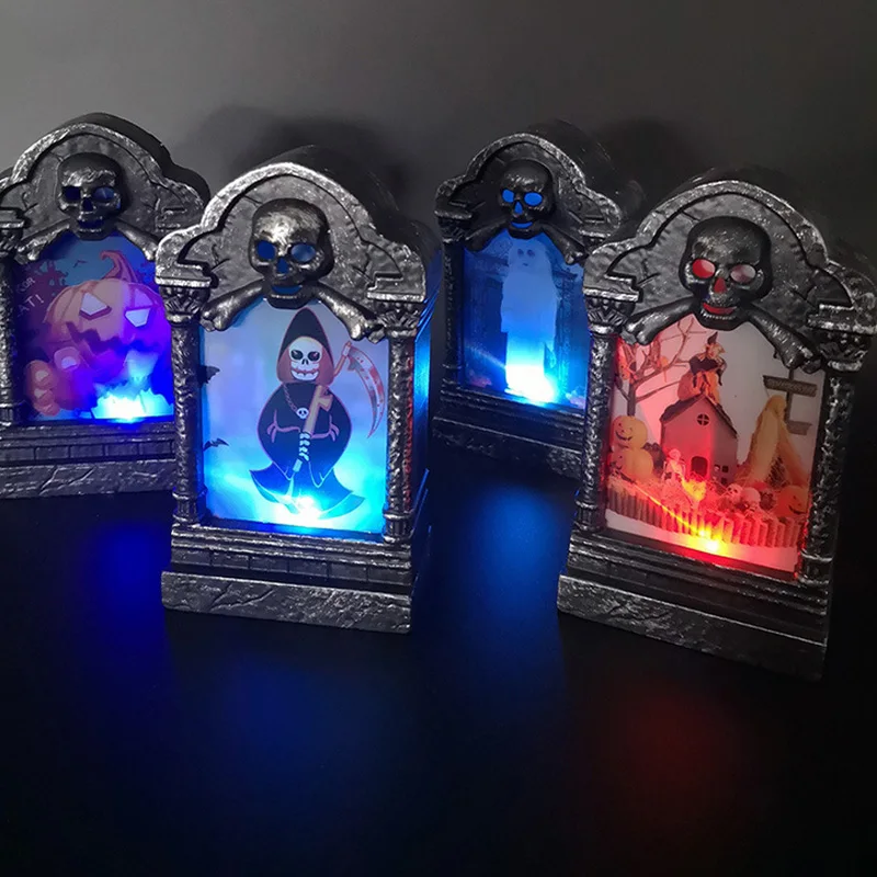 

Halloween Skeletons Tombstone Lamp Colorful LED Electric Candle Light Haunted House Decor Halloween Party Decoration Ornaments