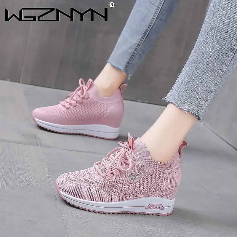 

WGZNYN 2021 Platform Sneakers Women Shoes Casual Sneakers Wedges Platform Shoes Mesh Breathable Autumn White Zapatillas Mujer