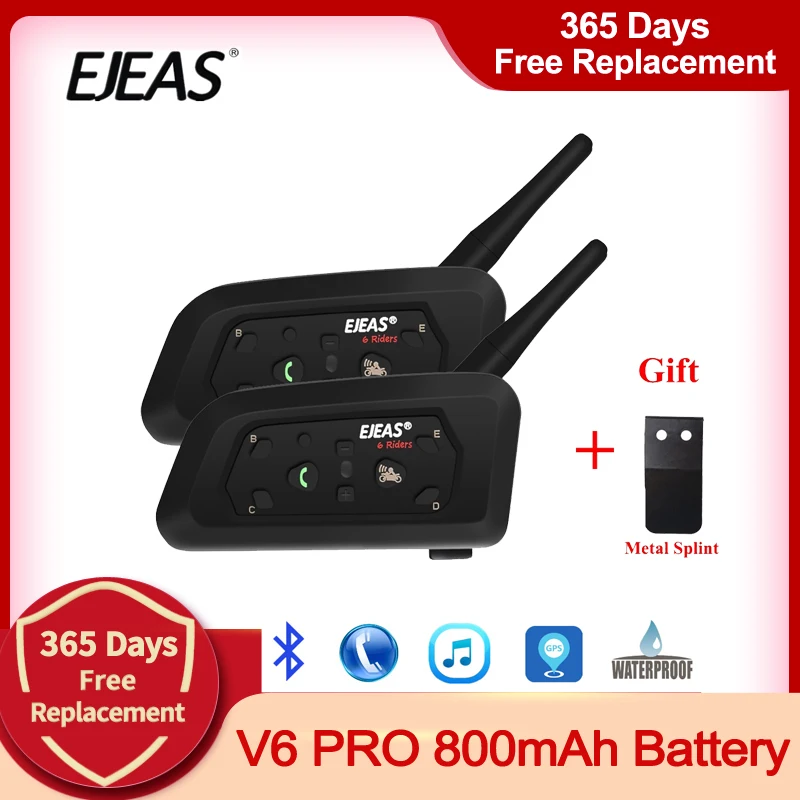 2Pcs EJEAS V6 Pro Intercom Motorcycle Helmet Intercomunicador Bluetooth Headset 6 Riders 1200M Wireless BT Interphone |