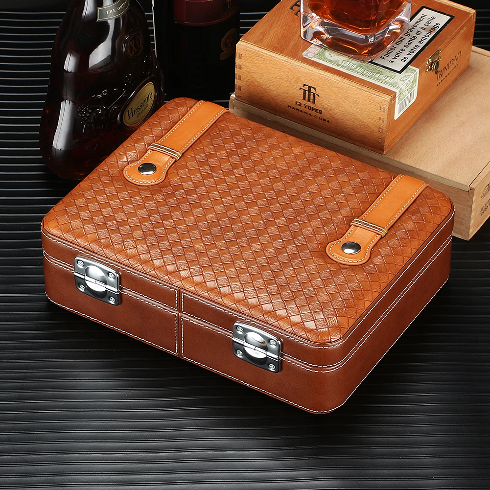 

Retro Cedar Wood Travel Humidor Box Leather Cigar Case with Cigar Humidifier Hygrometer Portable Cigars Humidor Container