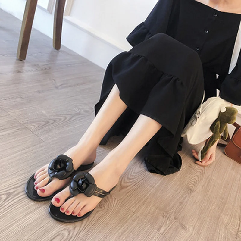 

comemore Slippers for Women 2021 Summer Camellia Flower Women Jelly Shoes Slides Woman's Flat Slippers Rubber Flip-flops Beach