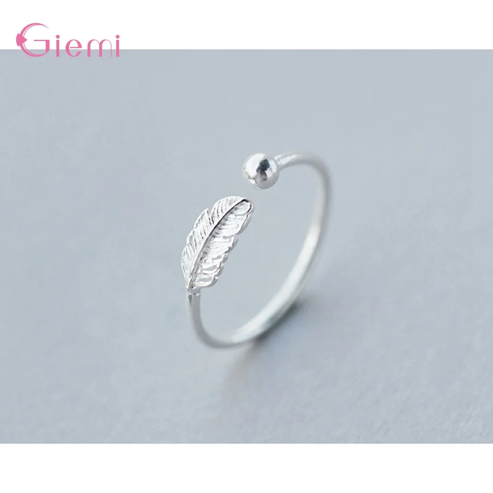 

Высококачественные Женские перьевые кольца регулируемого размера из стерлингового серебра 925 пробы, эффектные ювелирные аксессуары, кольц...